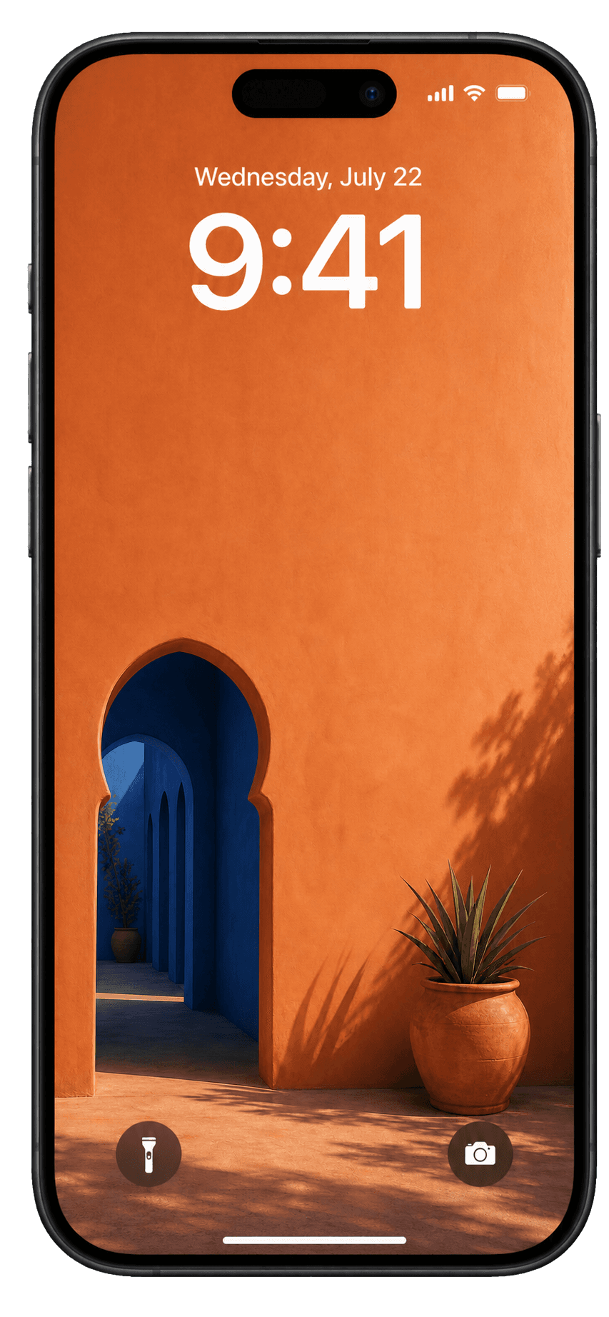 Cobalt Passage, a recent global Backdrop wallpaper, shown on an iPhone lock screen