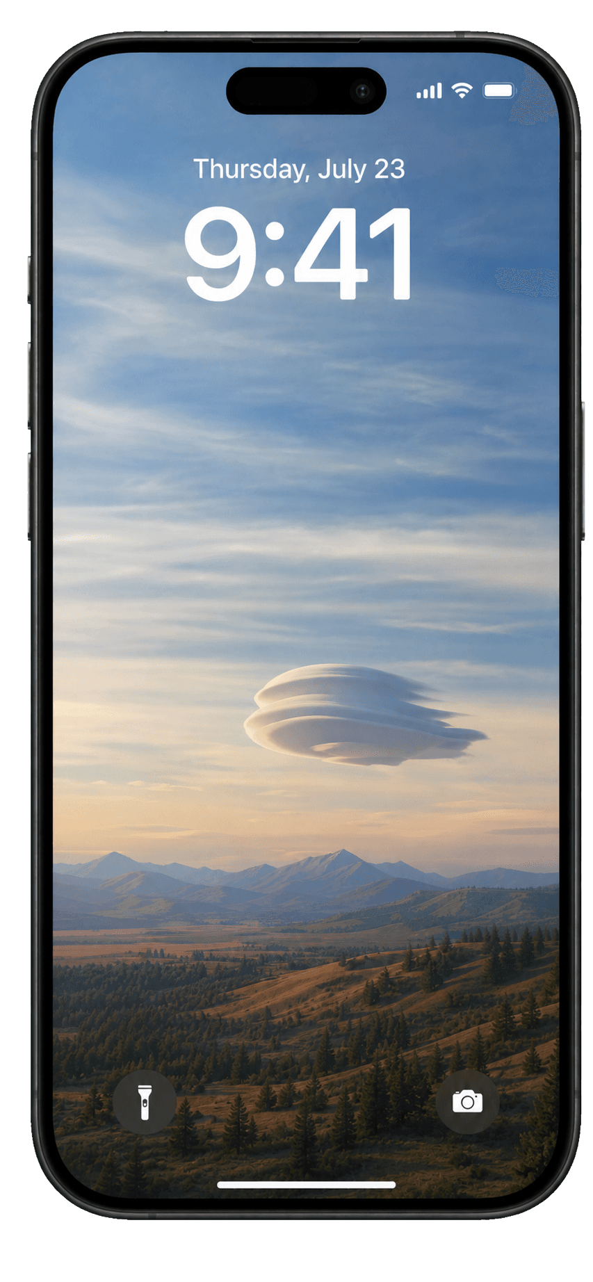 Lenticular Drift, a global Backdrop wallpaper, shown on an iPhone lock screen